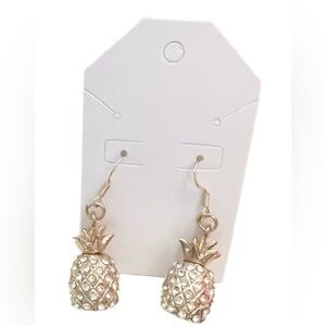 Sparkly Goldtone Pineapple Dangle Earrings with Rhinestones - New!